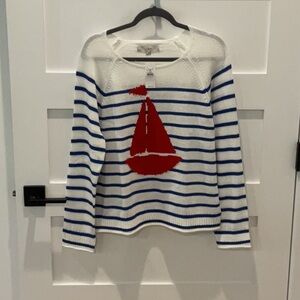 LOFT White and Blue Sweater with Red Design